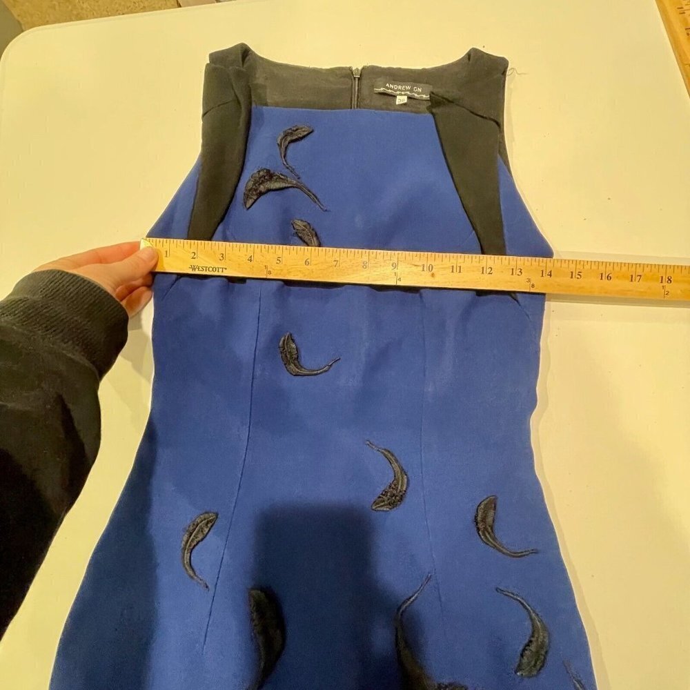 Andrew Gn Bodycon Dress Women Sz 36‎ US 2-4 Blue Sleeveless Embroidered Cocktail - Picture 9 of 12